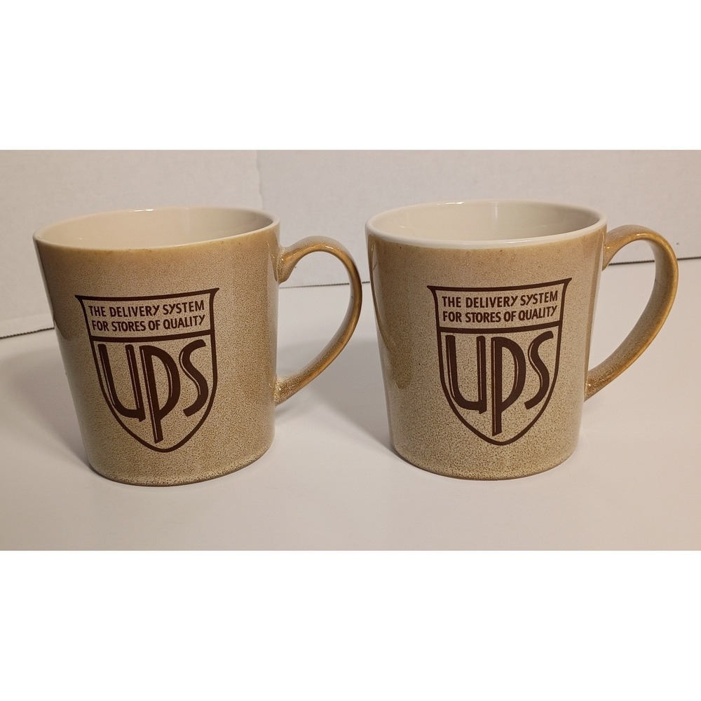 United Postal Service Coffee Mug 16 oz, 2 Mugs, Tan Brown Mugs, UPS Collector